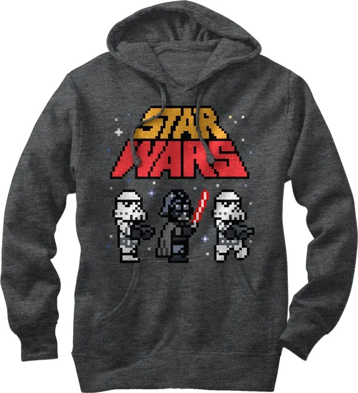 Men's Star Wars Pixel Darth Vader and Stormtroopers Pull Over Hoodie - Charcoal Heather - X Large