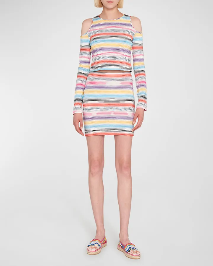 Striped Stretch Mini Pencil Skirt