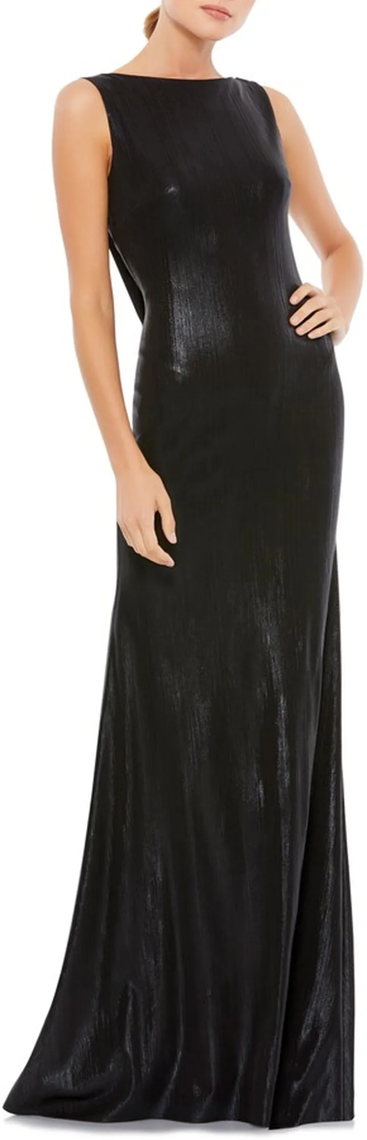 Metallic Bateau Neck Column Gown