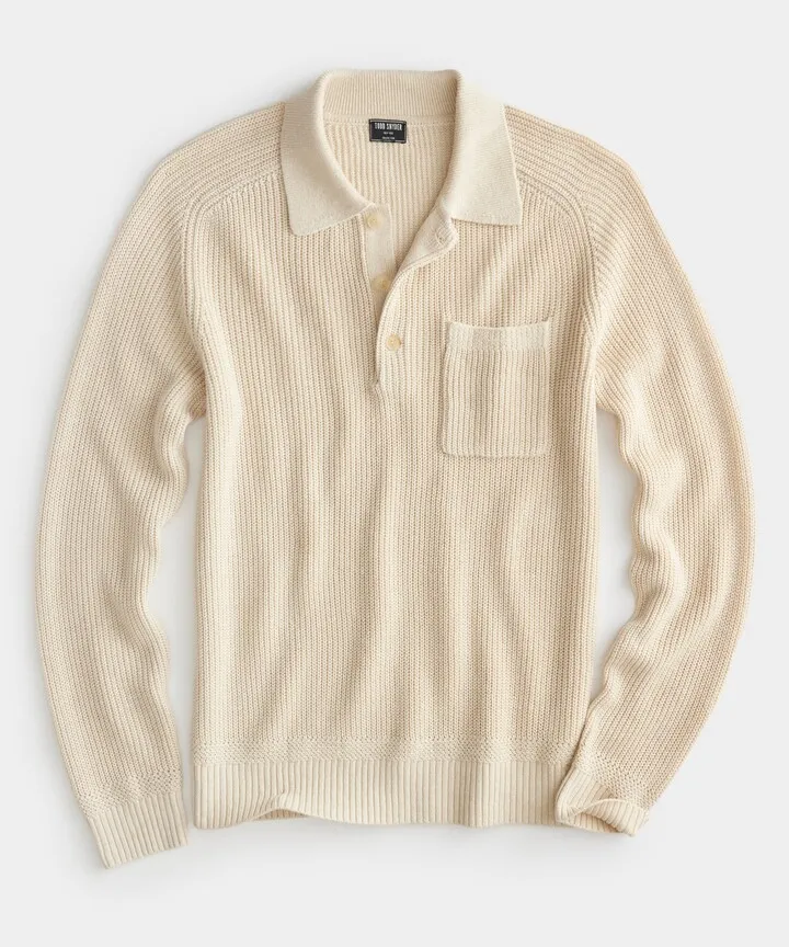 Linen-Cotton Pocket Polo in Chalk