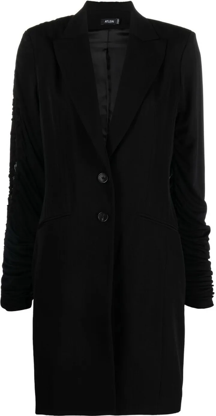 Ruched-Sleeve Wool Blazer Dress