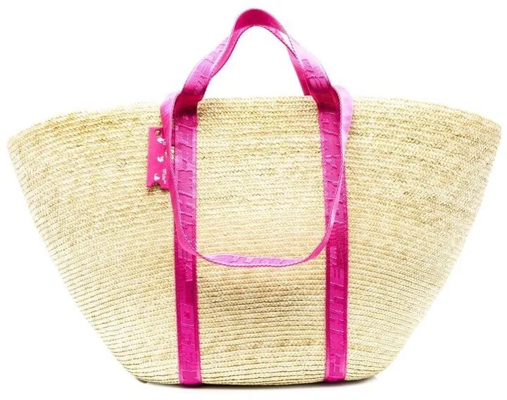 OFF-WHITE- Commercial Straw Logo Tote Bag
