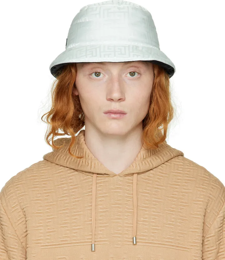 Balmain Reversible White & Black Monogram Bucket Hat