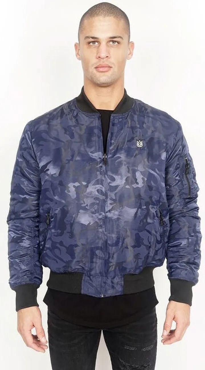 Cult of Individuality Reversible Bomber Jacket In Navy Camo - Blue