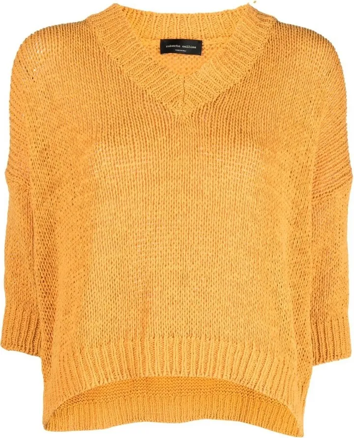 chunky-knit V-neck jumper