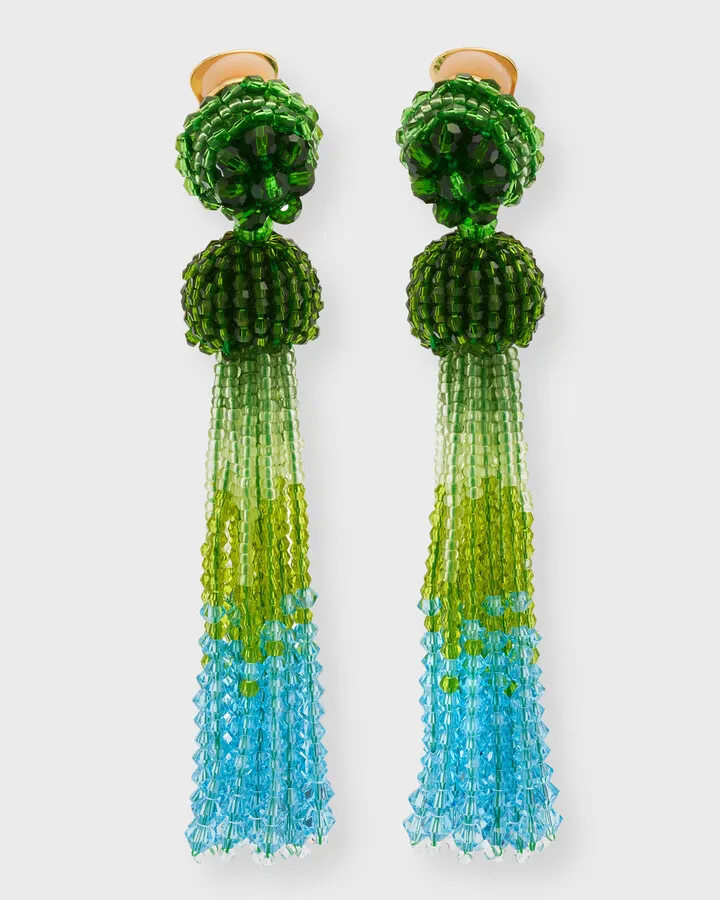 Crystal Ombre Clip-On Tassel Earrings