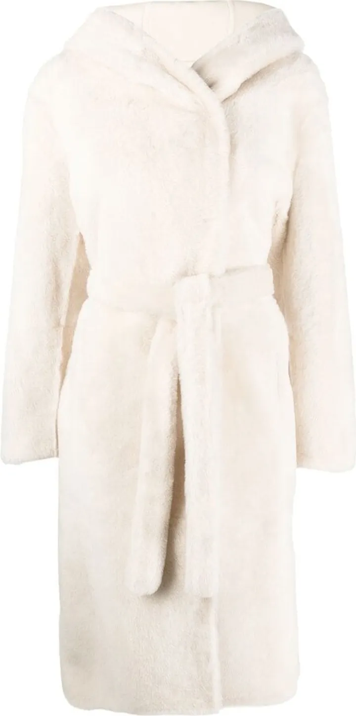 Reversible Hooded Shearling Coat