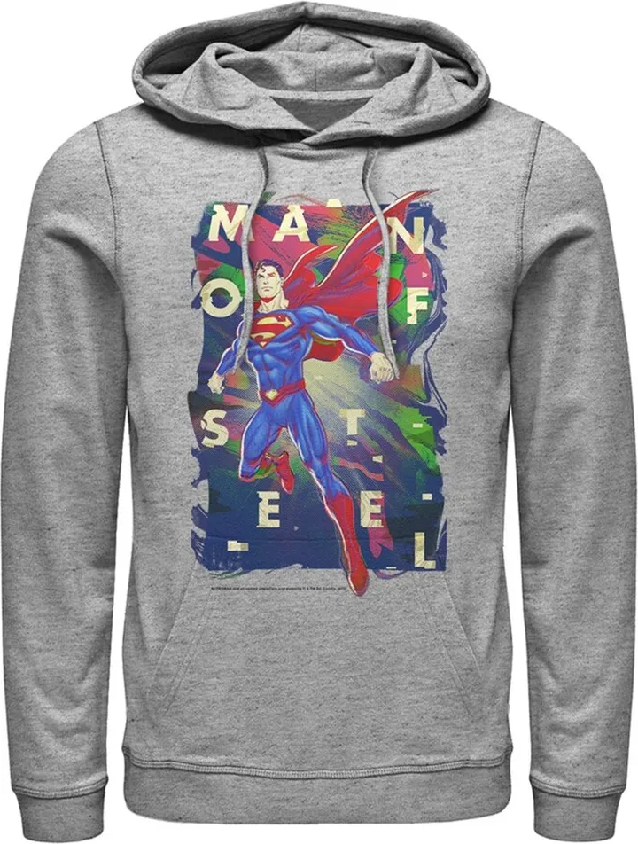 Men's Superman Man of Steel Rainbow Pull Over Hoodie - Athletic Heather - Small