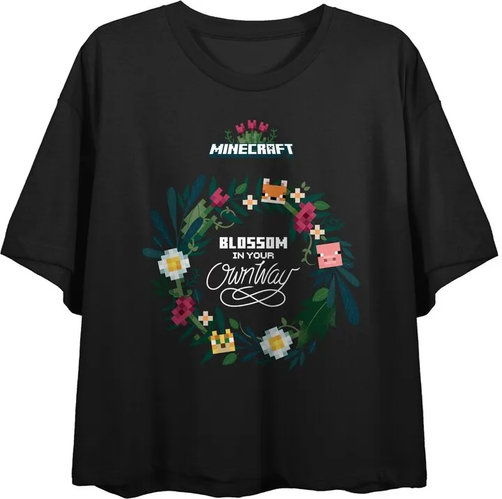 Minecraft Blossom In Your Own Way Ladies Black T-shirt-Small