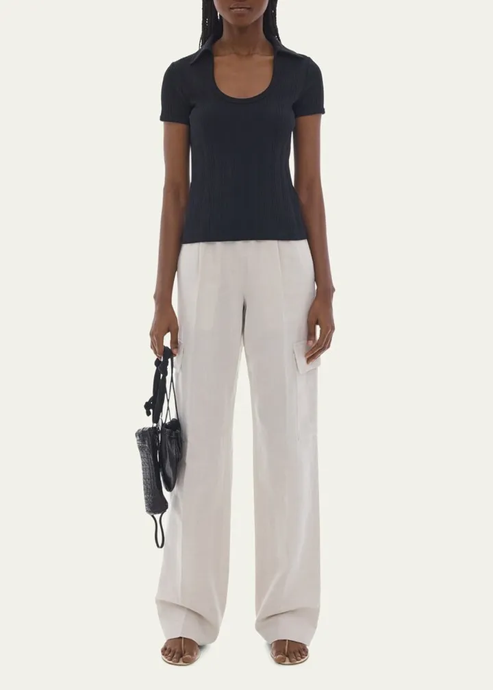 Ribbed U-Neck Polo Tee