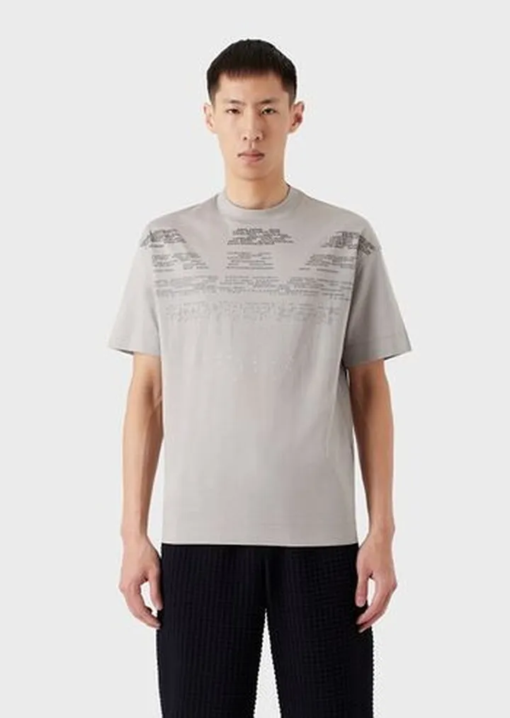 Mercerised jersey T-shirt with rubberised lettering pattern oversized eagle