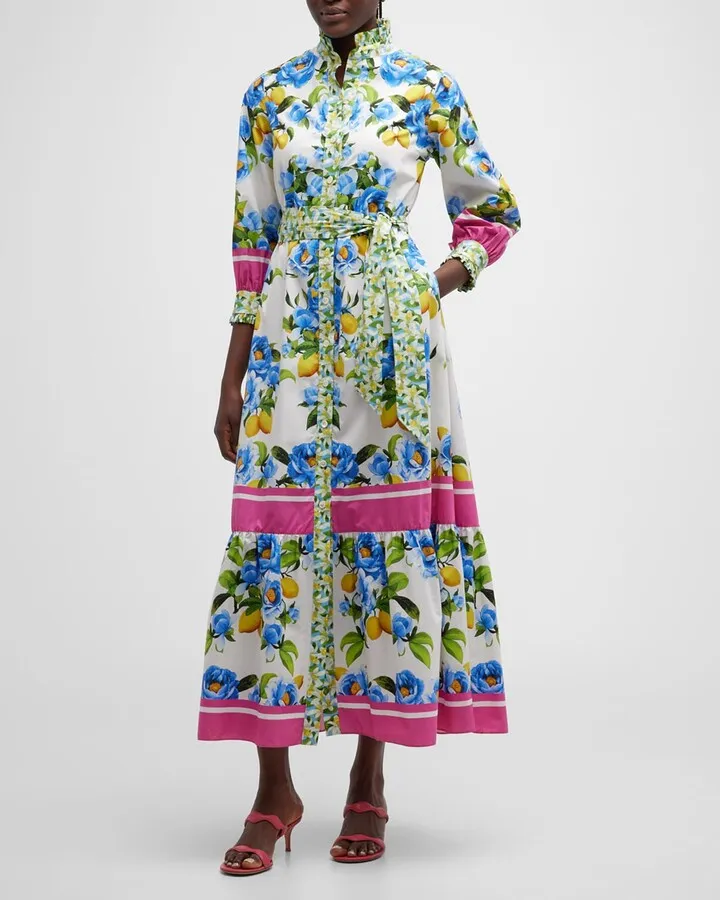 Demi Floral Cotton Belted Maxi Shirtdress