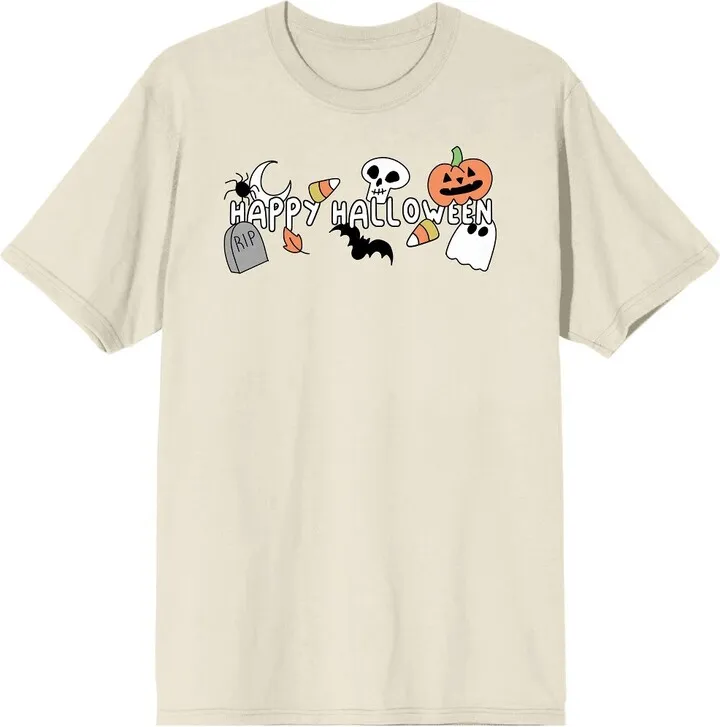Halloween Cartoon Halloween Symbols Men’s Natural Graphic Tee-3XL
