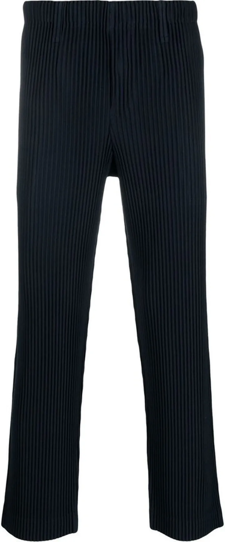 Blue Pleated Straight-Leg Trousers