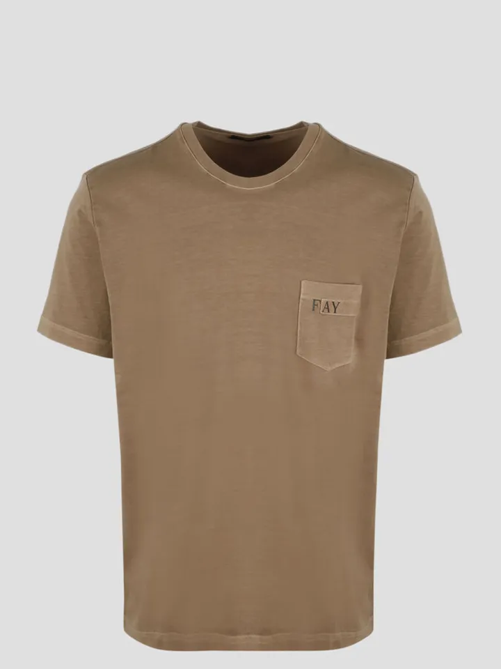 Fay T-shirt in frosted effect cotton jersey with logoed pocket on the chest.
