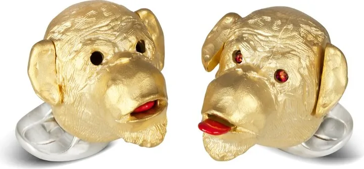 Deakin & Francis - Deakin & Francis Sterling Silver Gold Plated Cheeky Monkey Cufflinks With Ruby Eyes