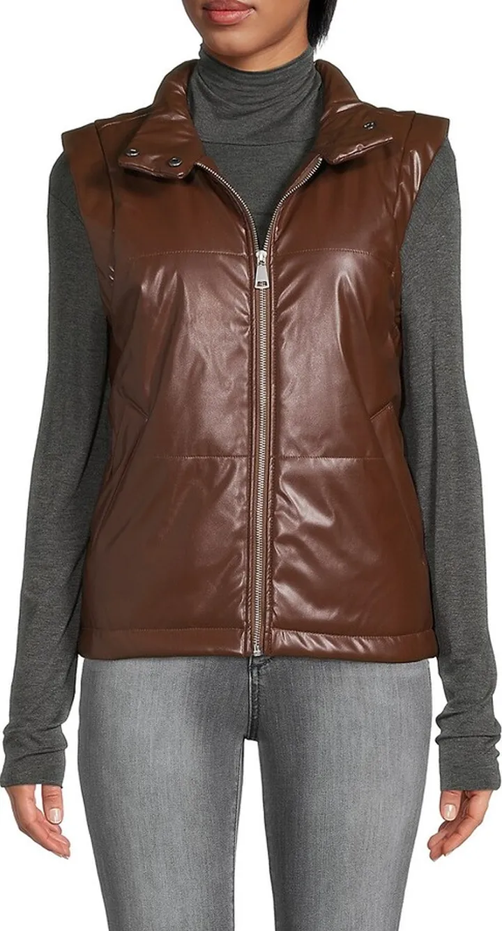 Faux Leather Puffer Vest