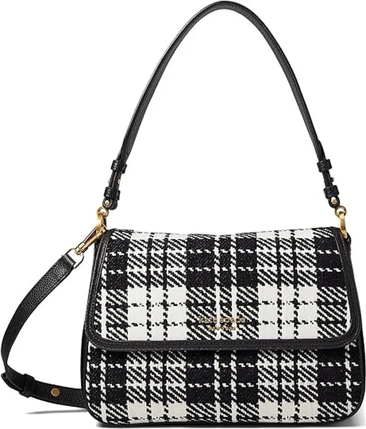 Kate Spade New York Hudson Plaid Medium Convertible Flap Crossbody (Black Multi) Handbags