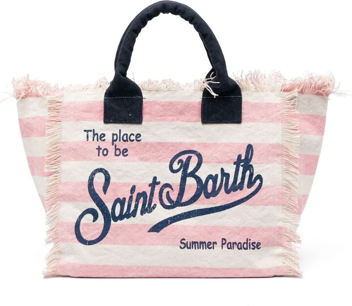 Vanity striped logo-print beach bag