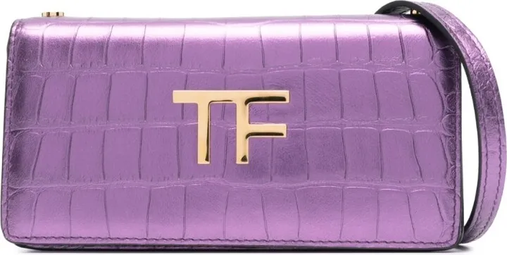 TF croc-embossed shoulder bag