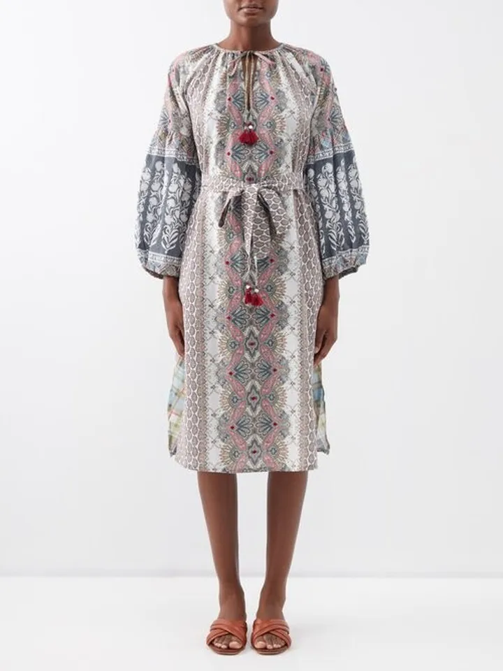Tula Paisley-print Cotton-khadi Belted Dress