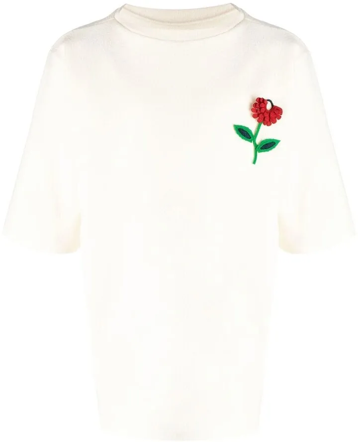 flower-appliqué detail T-shirt