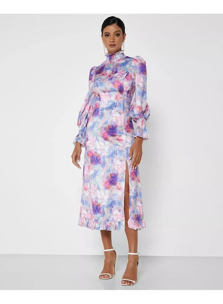 Little Mistress Multi Floral Satin Midaxi
