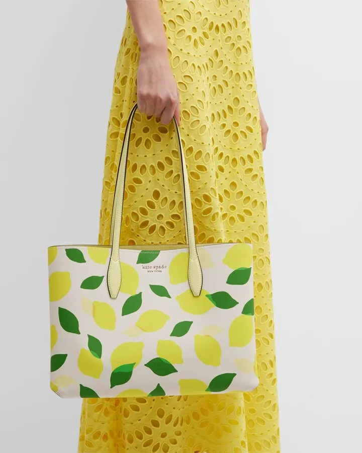 Large All Day Lemon Toss-Print Tote Bag