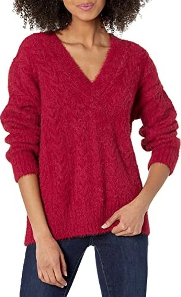 Lucky Brand womens V-neck V Neck Relaxed Fit Eyelash Sweater
