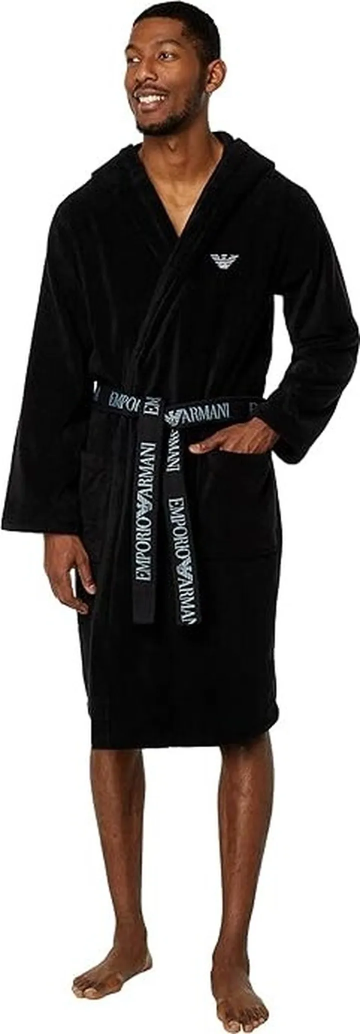 Emporio Armani Logo-Jacquard Sponge Robe (Solid Black) Men's Robe