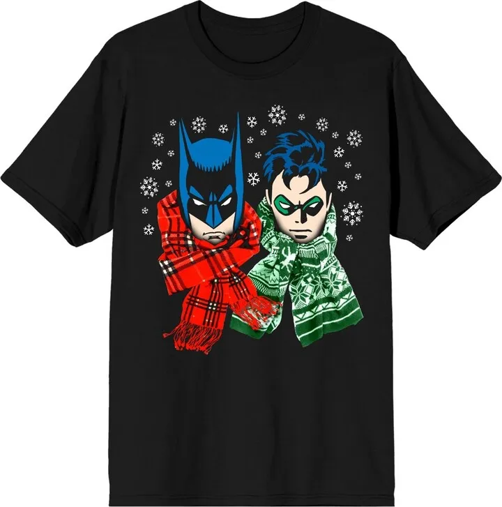 Batman Robin And Batman Winter Scarves Men’s Black T-shirt-Small