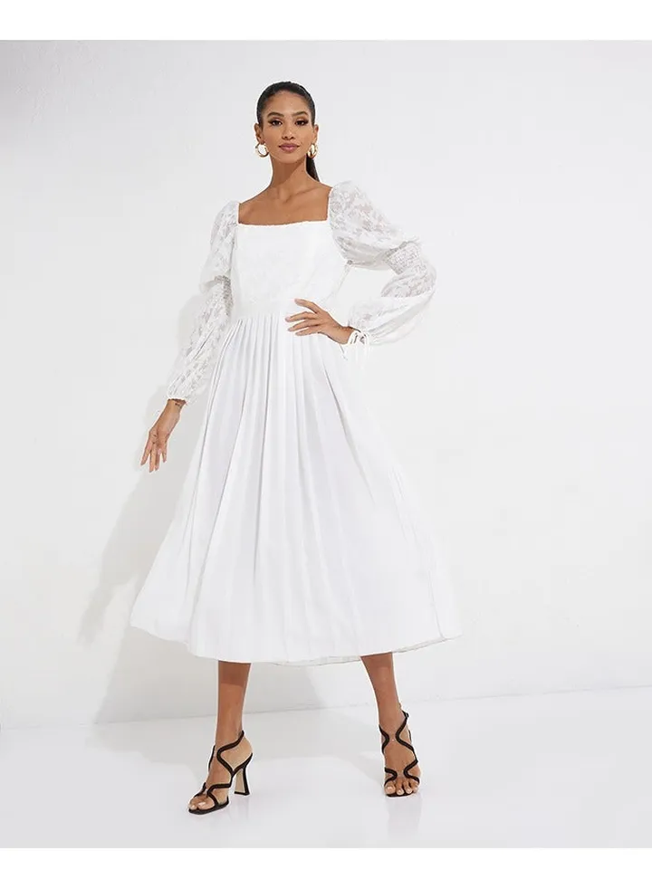 Little Mistress Milkmaid Neckline Midaxi Dress With Ruched Sleeves
