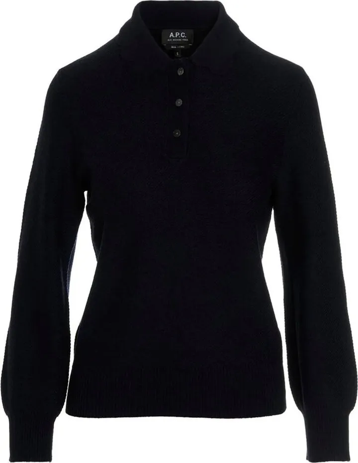 A.P.C. Long-Sleeved Ribbed Hem Polo Shirt