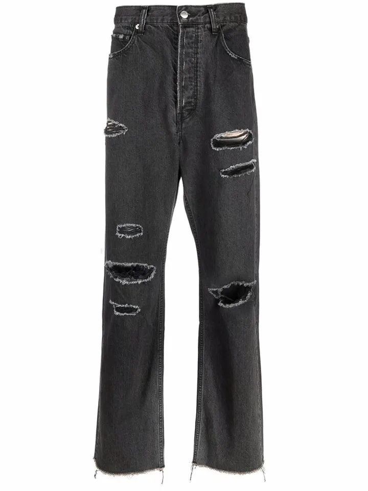 Distressed Straight-Leg Jeans