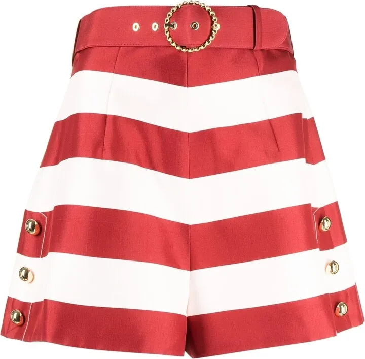 Striped Belted Silk Shorts