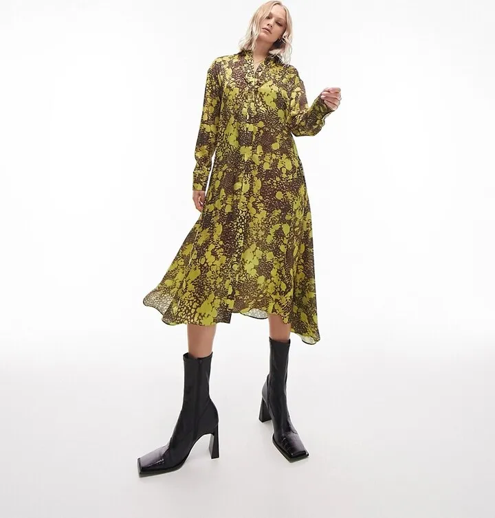 Topshop chuck on blurred floral asymmetric shirt dress in multi