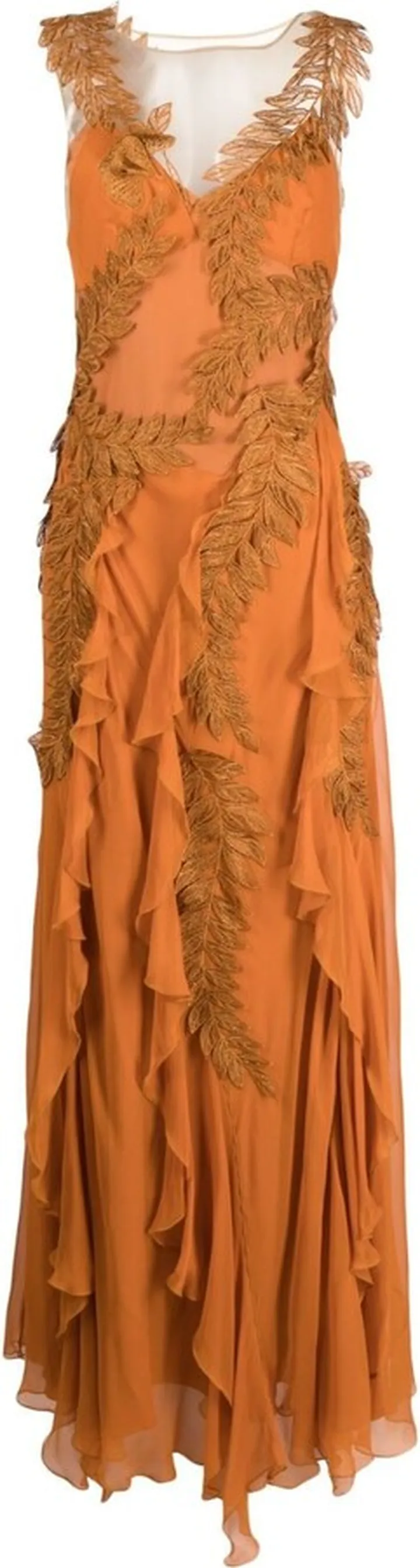 Lace-Appliqué Chiffon Gown