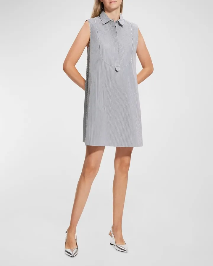 Sleeveless Striped Cotton Bib Mini Dress
