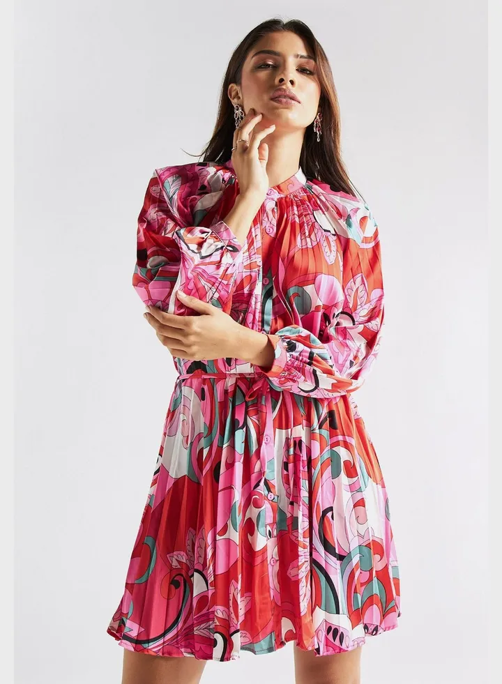 Floral Printed Tie Detail Dress