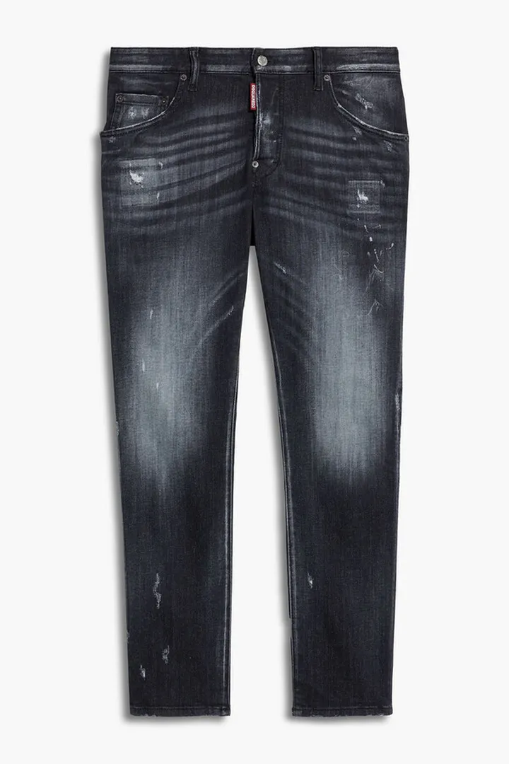 Skinny-fit appliquéd distressed faded denim jeans