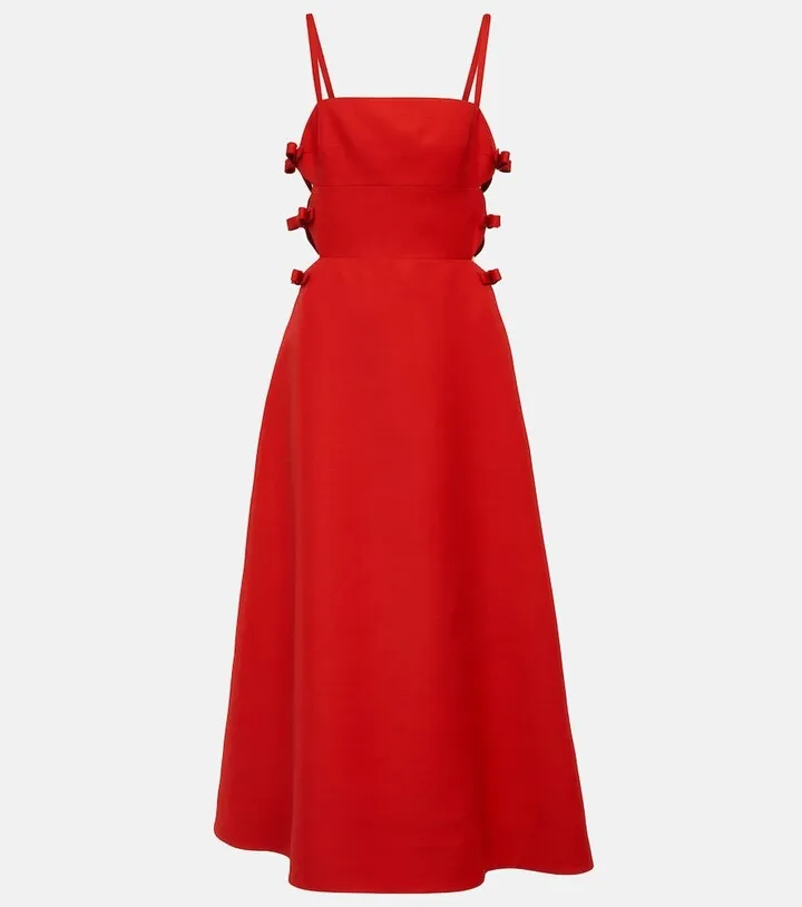 Bow-embellished Crepe Couture midi dress