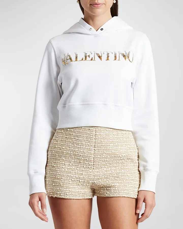 Ombre Sequin Logo Jersey Crop Hoodie