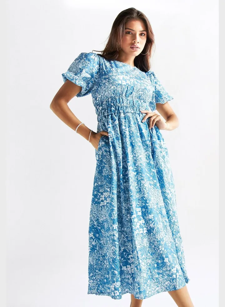 Floral Print Balloon Sleeve Dress