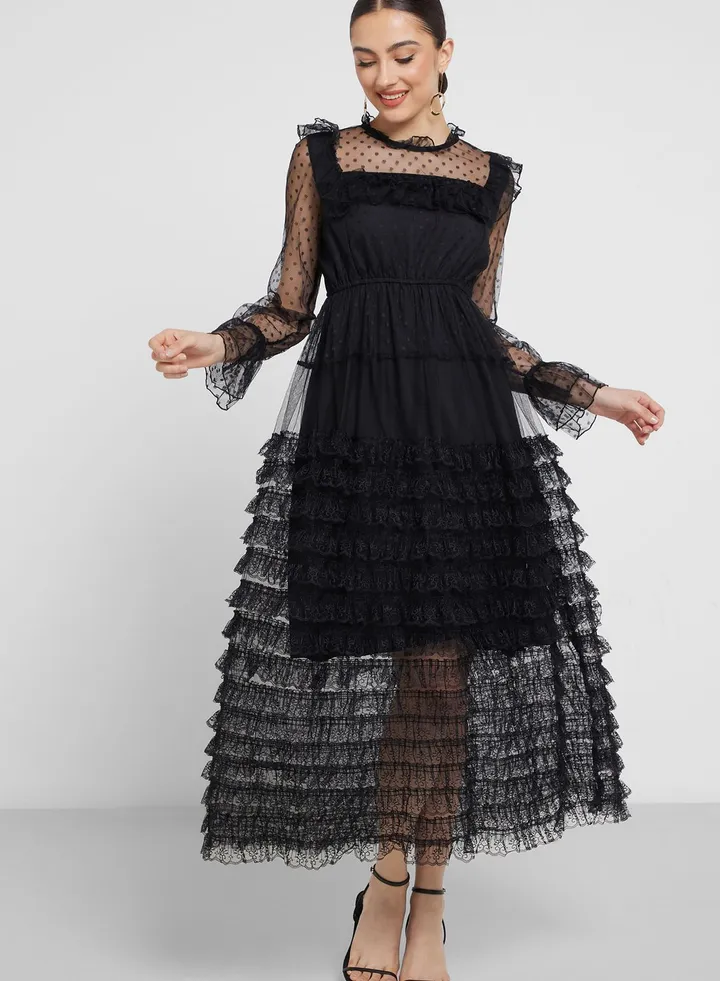 Tiered Detail Chiffon Dress