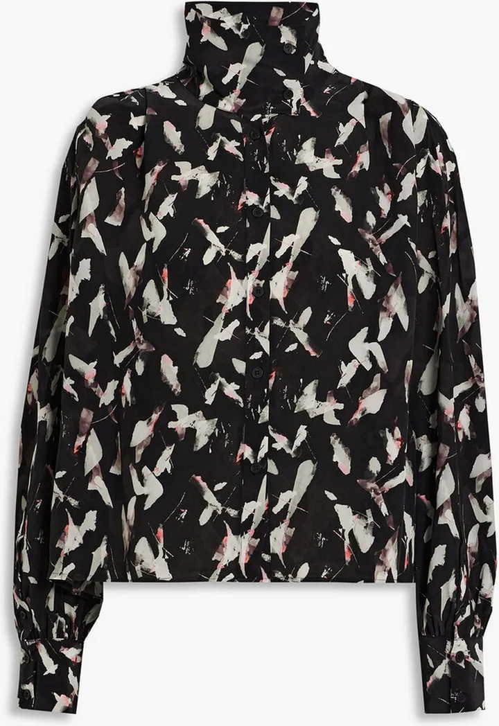 Avila pleated printed crepe de chine blouse