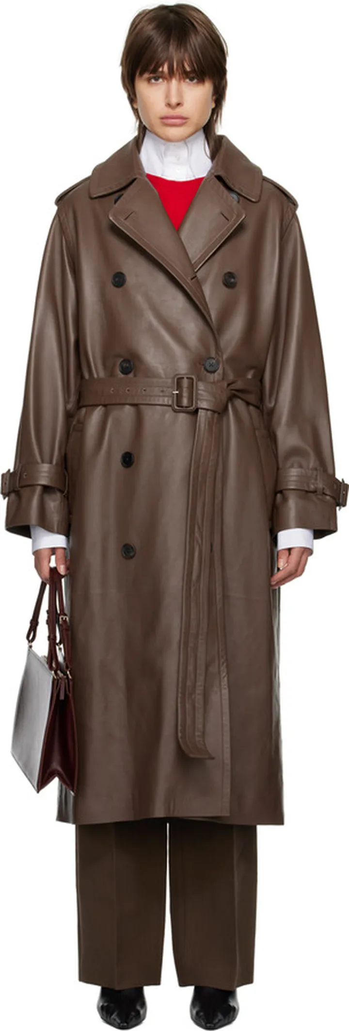 The Row Brown Benzy Leather Trench Coat