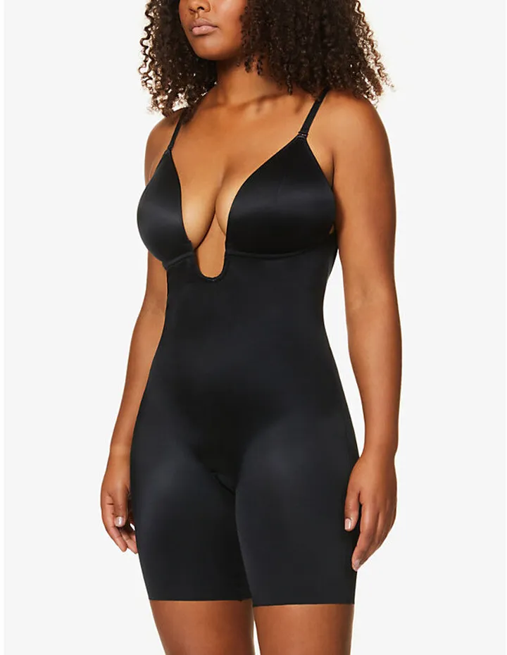 Womens Very Black Suit Your Fancy Plunge Stretch-jersey Body