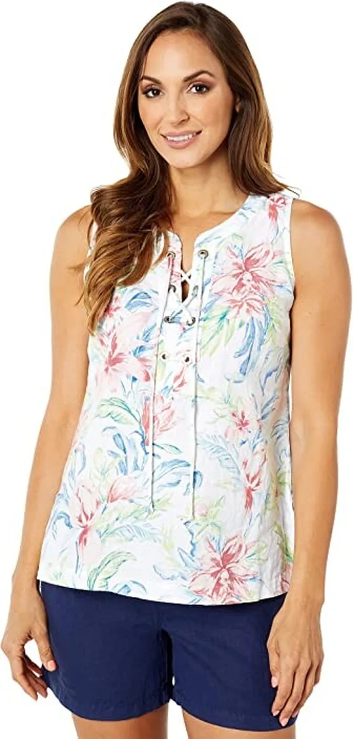 Tommy Bahama Maya Meadows Sleeveless Tunic (White) Women's Clothing