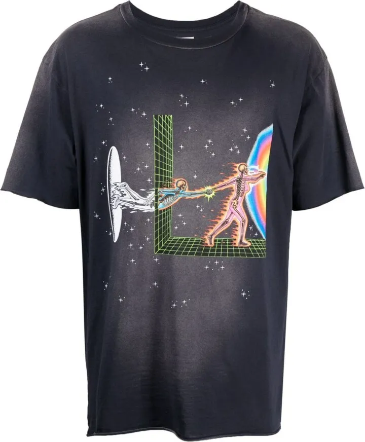 graphic-print raw-cut cotton T-shirt