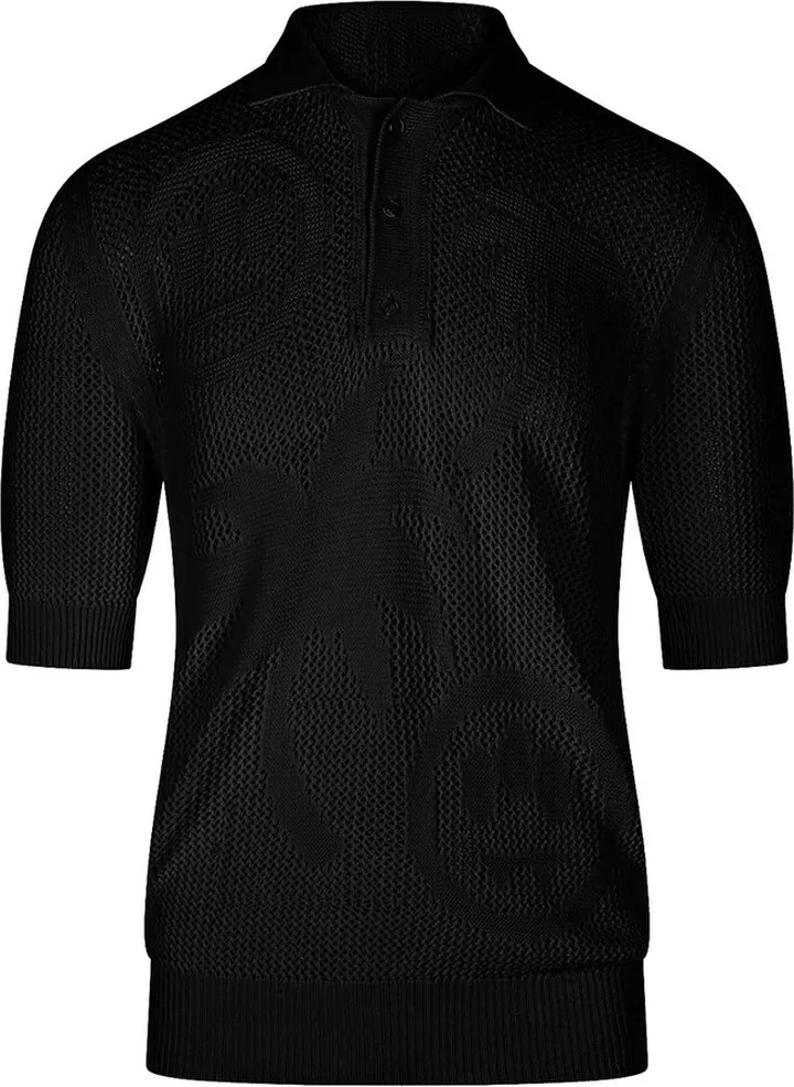 Black Openwork Polo Shirt